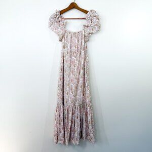 Mirth Indian Cotton Off the Shoulder Peacock Print Ruffle Hem Maxi Dress - Small